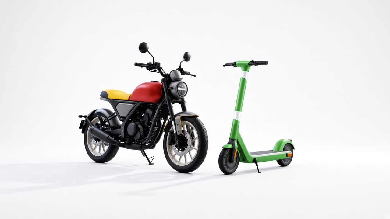 Motosiklet ve e-scooter, aydınlık stüdyo